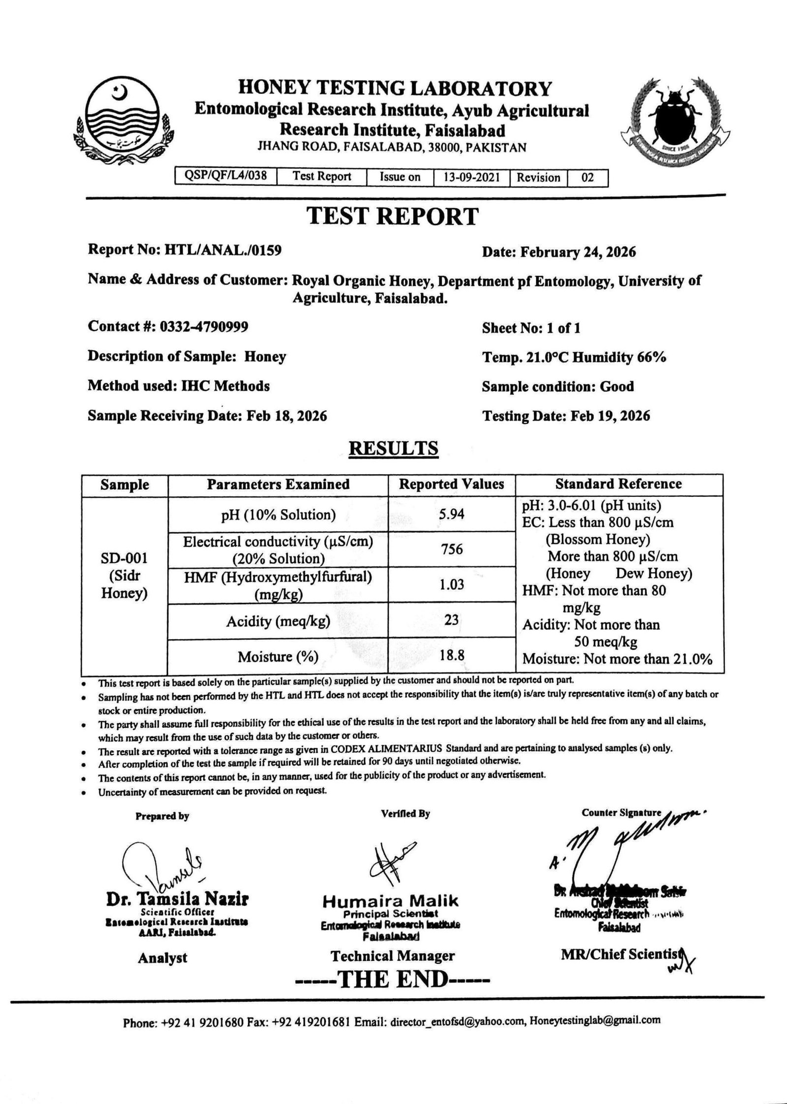 Official Laboratory Analysis Report