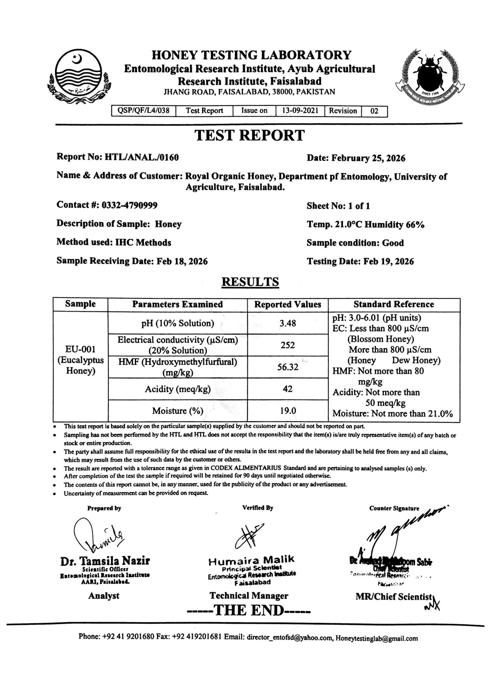 Official Laboratory Analysis Report